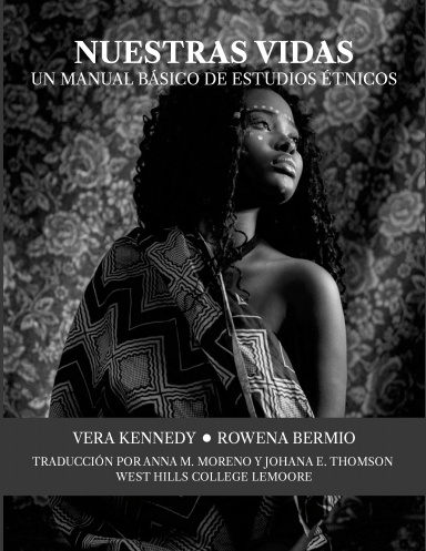 nuestras vidas textbook cover with black woman with medium curly hair with face paint